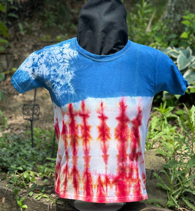 Red and Blue Tie Dye Scrunch Shirt